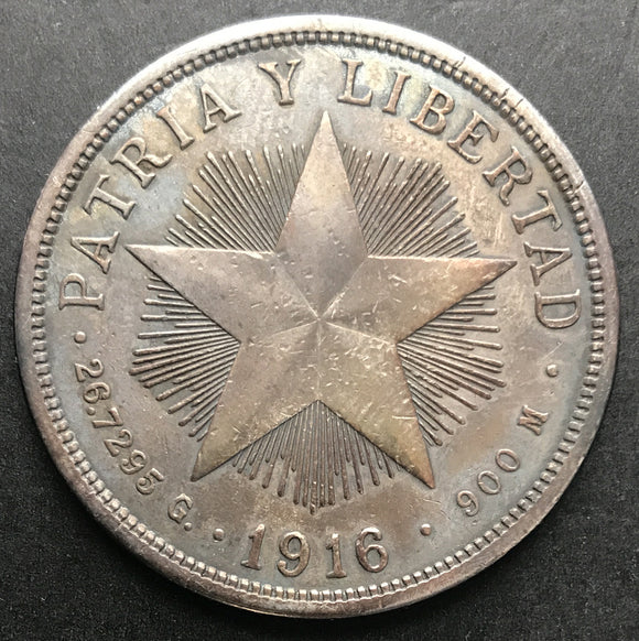 CUBA 1916 1 UN PESO FIRST REPUBLIC COIN Toned